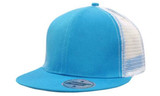 A blue cap with a mesh back and snap back closure, featuring a round logo on the front.