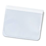 A clear reusable pouch with a white sealing mechanism, ideal for storage or organisation.