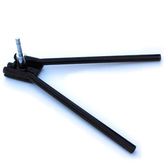 A folding car base in black with adjustable arms and a metal connector at the top.