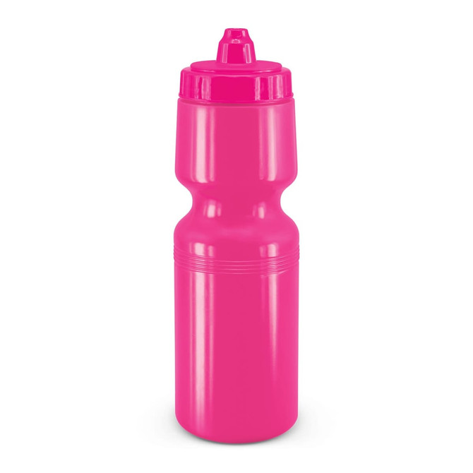A drink bottle in vibrant pink, featuring a squeeze top and ergonomic design.