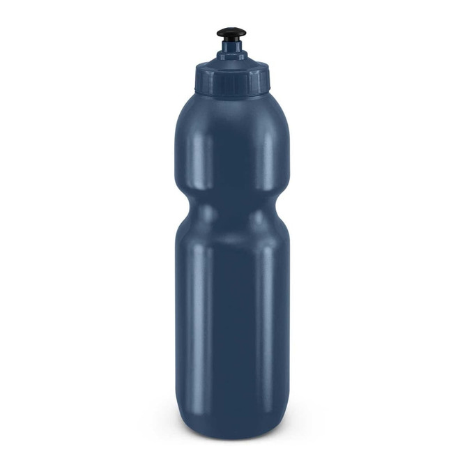 A drink bottle with a sleek design in a dark blue color, featuring a pull-top spout for easy sipping.