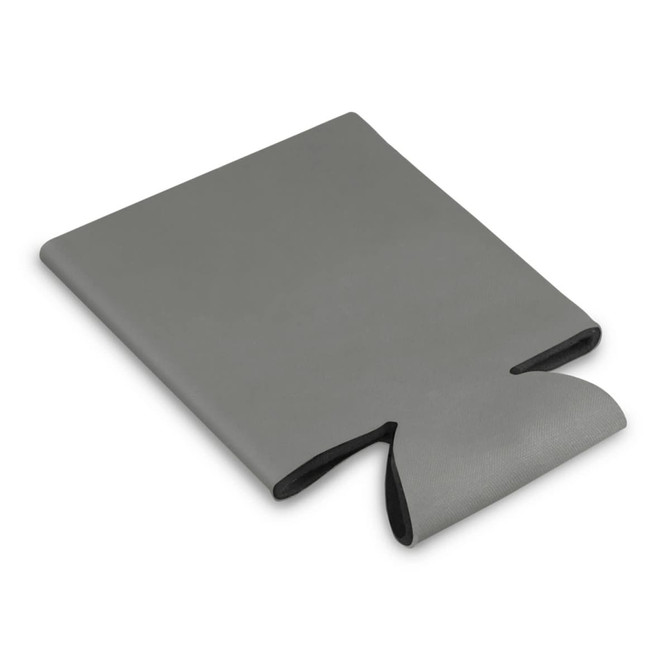 A drink bottle cooler made of durable material in a sleek gray color, designed to fit standard-sized bottles.