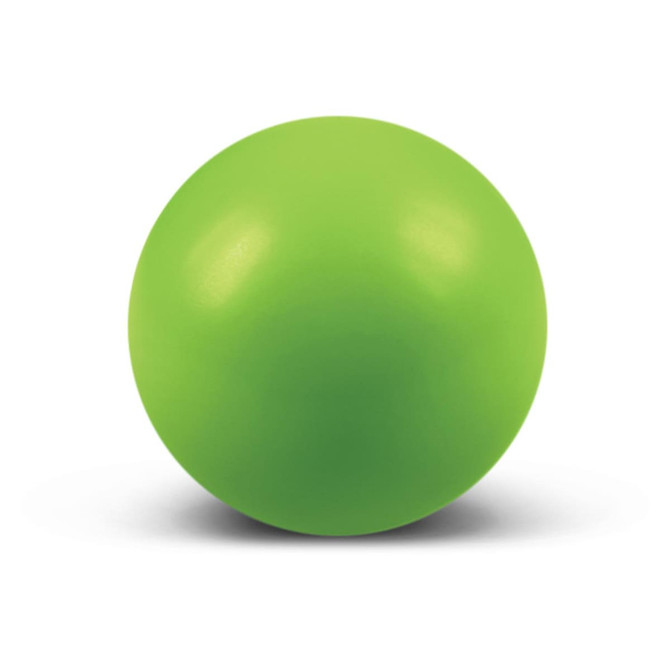 A green stress ball with a smooth surface and a round shape.