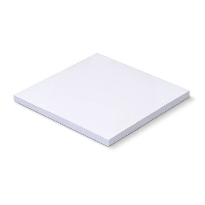 A white sticky pad with a square shape, measuring 100 x 100mm, containing 50 sheets.