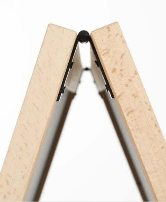 A wooden A-frame with a smooth finish, featuring a magnetic feature at the top for signs.