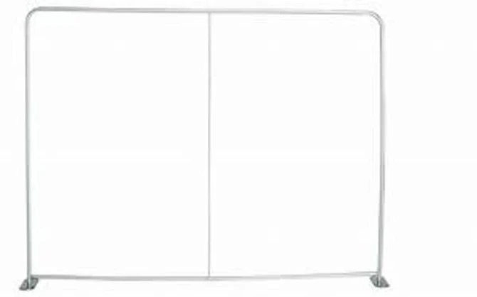 A silver tension fabric display frame with a straight design, measuring 2950mm x 2210mm.