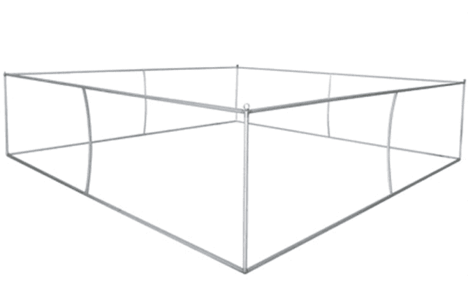 A silver square hanging frame made of metal tubing, designed for tension fabric displays.