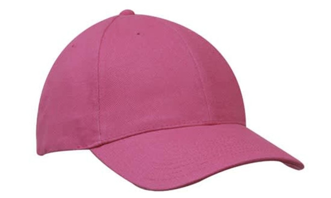 A pink cap with a curved brim and a simple design. It features a logo on the front.