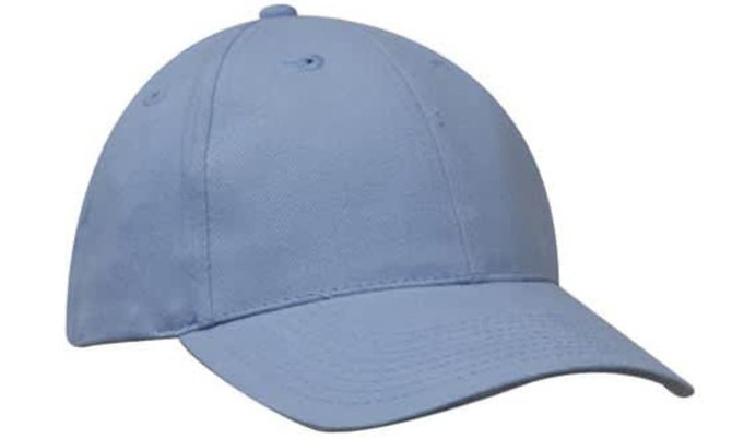 A blue cap with a curved brim and the top featuring ventilation holes, displaying a brand logo.
