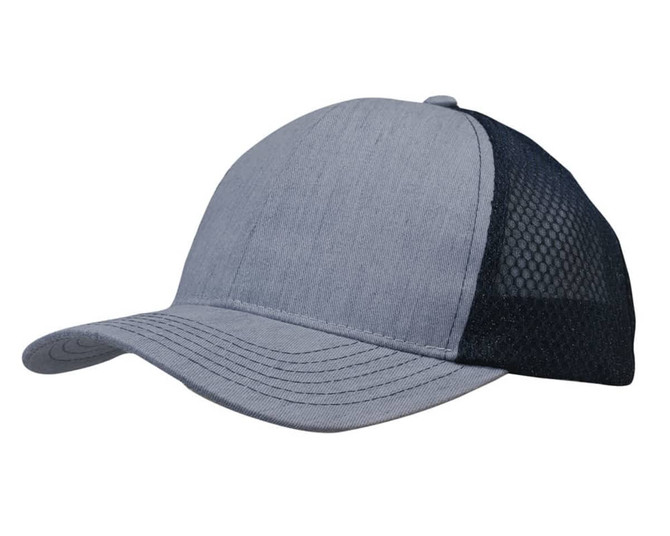 A cap in light grey with a honeycomb mesh black panel and a curved brim. Features a logo on the front.