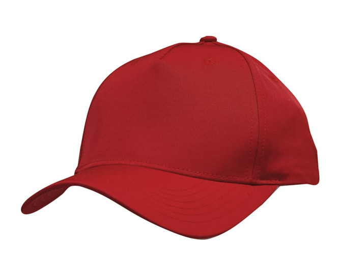 A red sports cap with a curved brim and a simple design. It features a logo on the front.