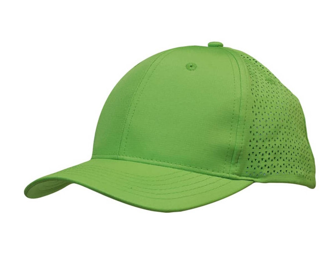 A green sports cap featuring triangle perforations on the sides and a curved brim. It has a logo on the front.