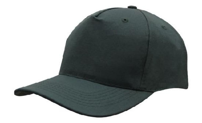 A breathable poly twill cap in dark green, featuring a curved brim and a logo on the front.