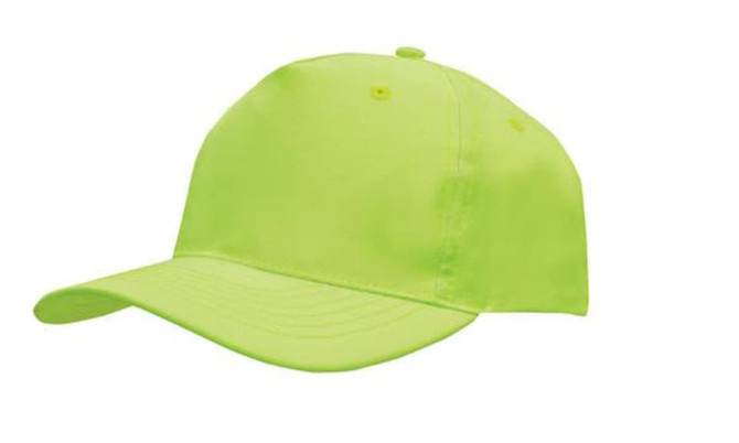 A bright yellow breathable poly twill cap with a logo, featuring a curved brim and ventilation holes.