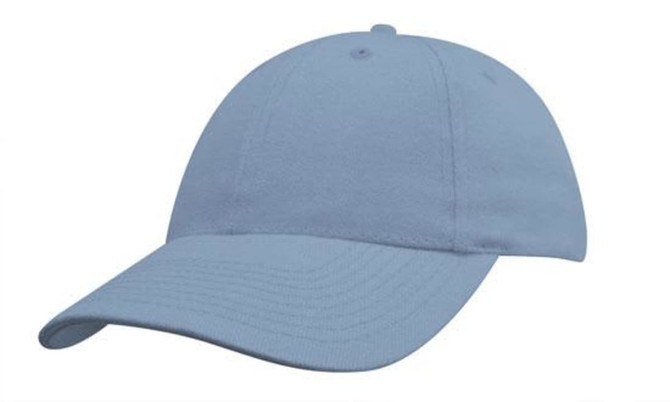 A light blue cap displayed at an angle, featuring a curved brim and a plain design. It has a logo on the front.