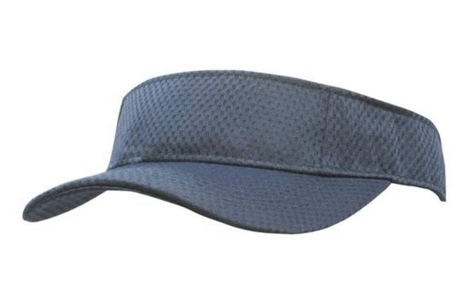A blue sports mesh visor with a wide brim and a logo on the band.