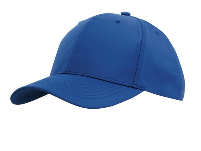 A blue sports ripstop cap with a curved brim and a logo on the side.