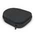 A black zippered carrying case, oval-shaped, designed to hold headphones or similar accessories.