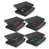 A gift set featuring a notebook and pen in black, with various coloured accents and branding on the items.