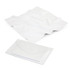 A white microfibre cleaning cloth neatly folded in a clear pouch, featuring a textured edge.
