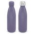 A drink bottle featuring a matte purple finish and a stainless steel screw-on lid, with a logo on the side.