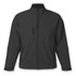 A softshell jacket in black with multiple zippered pockets and a high collar. It features a logo.