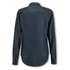 A women's denim button-up shirt in dark blue with long sleeves and a collared neckline.