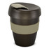 A drink bottle in dark grey with a light grey band and lid, featuring a sleek, modern design and a logo.