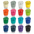 A drink bottle collection featuring various colours, including grey, orange, pink, green, and blue, with lids in matching hues.