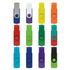 A collection of twelve Helix 8GB dual flash drives in various colours including blue, green, red, orange, and purple.