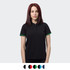 A black women's polo shirt with green accent detailing, featuring a logo on the chest area.