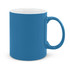 A coffee mug in a vibrant blue color with a white interior and a round handle.