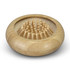 A bamboo brush with a rounded base and numerous bristles, accompanied by a mirror, showcasing natural tones.