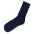 Navy crew socks with ribbed detailing and a solid design, featuring a logo on the side.
