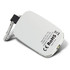 A white power bank with a carabiner clip and a small LED light. Features a logo on the back.