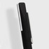 A black metal pen with a shiny silver clip, featuring a sleek and elegant design. It has a branding logo.
