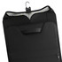A black garment bag with a hanging hook and a patterned interior, designed for transporting clothes.
