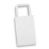 A small flat handle paper bag in white with a handle and a simple design. It features a logo.