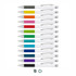 A collection of metal pens in various colours, featuring white barrels and silver accents, arranged in a row.