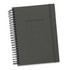 A dark grey recipe journal with a spiral binding and an elastic band, featuring the text "Recipe Journal" on the cover.