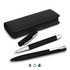 A black pen set with a sleek design, including a pencil, ballpoint pen, and a zippered case.