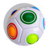 A fidget puzzle ball featuring vibrant colours like orange, green, blue, and red, with a smooth, white surface and logo.