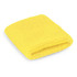 A bright yellow wrist sweat band with textured fabric, folded and displayed flat. Features a simple design.