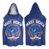 A navy blue adult hooded towel featuring a wave design and "Maui Beach" text. The towel has a hood and a logo.
