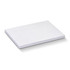 A white sticky pad featuring 50 sheets, measuring 100 x 75mm, with a smooth edge and a plain surface.