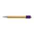 A bamboo spinner pen featuring a silver tip and a purple grip. The body is made of natural bamboo material.