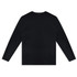 A black long sleeve crew shirt featuring a simple design and a branding logo.