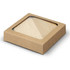 A drink bottle opener coaster set of two, featuring round bamboo coasters in a cardboard packaging with a window.