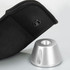 A black pouch with a lock button beside a silver lockable phone pouch base.