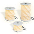 A foldable lantern in cream with a textured, hexagonal design, featuring a white base and a USB port.